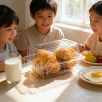 Emballage de boulangerie en plastique transparent PET, boîte à charnière transparente en plastique, conteneur à pain en plastique pour croissants