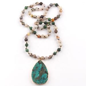 Collana da donna in pietra naturale turchese africano con agata di bambù annodata lunga 8mm collana con ciondolo a goccia turchese Africa - Product Image 5