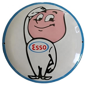Panneau publicitaire en émail rond de 30 cm avec logo de la compagnie pétrolière imprimé, en stock - Product Image 1