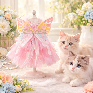Abito Estivo da Principessa per Animali Domestici, Vestito da Sposa con Farfalle per Cani e <span class=keywords><strong>Gatti</strong></span>, Grazioso Abito Nuziale per Cani e <span class=keywords><strong>Gatti</strong></span> di Piccola Taglia - Product Image 1