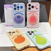 Zomer 3D Fruit Party Love Mobiele Telefoonhoesje voor iPhone 17 16 15 14 13 Pro Max Oranje Sydney IMD Blauwe Bes Graffiti achterkant hoesje