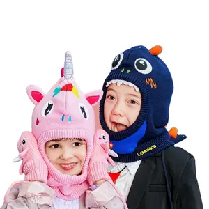 儿童保暖帽子秋冬男孩女孩保暖毛线帽婴儿防风耳罩天鹅绒围巾针织帽