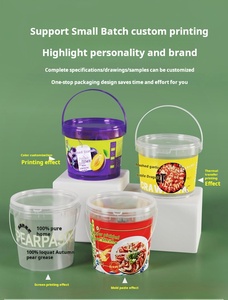 Personalizado de grado alimenticio 0.5L 1L Vasos de plástico Candy Honey Cubo <span class=keywords><strong>transparente</strong></span> Cubo redondo de plástico Cubo de plástico Flexografía con tapa y asas - Product Image 6