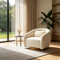 Stock US 360 °   Fauteuil pivotant en tissu Teddy, fauteuil rembourré confortable, canapé simple pour salon, chambre à coucher