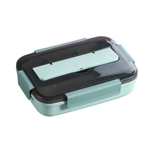 Boîte à lunch Morandi à un seul niveau en plastique, quatre compartiments avec couverts, fermeture à clip, portable pour étudiants - Product Image 3