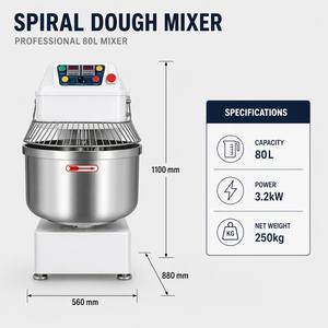 Pétrin à spirale commercial 80L, capacité de pétrissage, double vitesse, pour boulangerie, pizzeria, restaurant, impastatrice à spirale - Product Image 6