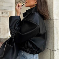 Nouvelle Collection Automne/Hiver – Veste en Cuir PU Noir Haut de Gamme pour Femme, Élégante et Tendance, Modèle Uni, Col Montant, Style 2025, Vente Transfrontalière