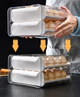 شفافة الثلاجة البيض حامل المطبخ تكويم البيض صندوق تخزين بلاستيكي خط إنتاج كامل لأطباق البيض مع الأغطية