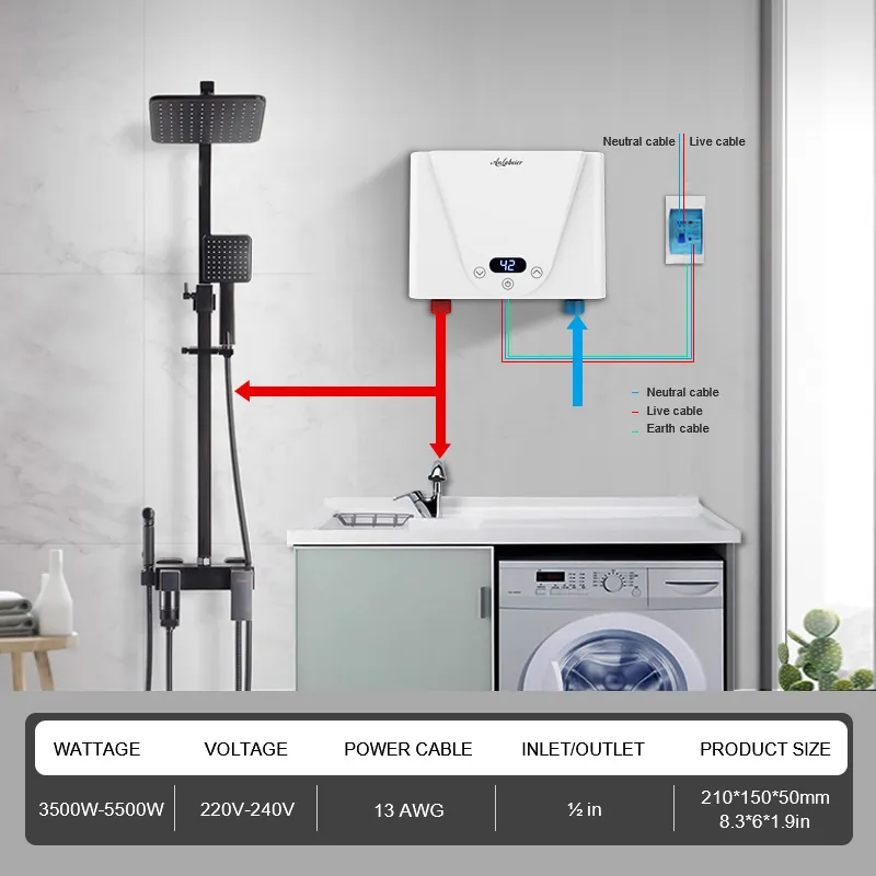 5200W 220V color blanco ABS carcasa cocina debajo del fregadero agua caliente sin fin eléctrico sin tanque calentador de agua de ducha eléctrico instantáneo