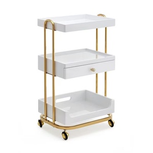 Carrito de Salón de Belleza de Acero Inoxidable de Lujo, Organizador de Almacenamiento de 3 Niveles con Cajón, Marco Dorado, para Clínica de Belleza, Spa, Estudio - Product Image 6