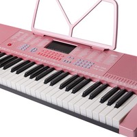 Piano Electrónico Educativo de 61 Teclas, 128 Ritmos, 128 Tonos, 8 Percusiones, 20 Canciones de Demostración, Color Rosa/Negro, Modelo Económico para Práctica
