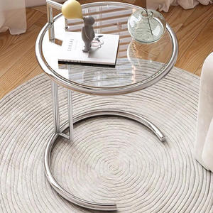 Yuaoo Internet Celebrity Stainless Steel Glass <strong>Adjustable</strong> <strong>Height</strong> Corner Retractable Coffee <strong>Table</strong> Designer Simple Small <strong>Table</strong> - Product Image 2