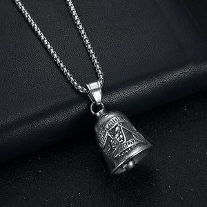 Motorcycle Style <b>Titanium</b> Steel Bell Pendant Vintage Punk Skull Design Necklace Gift For Men Women - Product Image 3