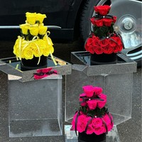 Cadeau de fleurs éternelles préservées, tour de gâteau romantique aux roses, arrangement artisanal en satin, boîte cadeau, ornement, fête des mères, Saint-Valentin