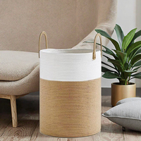 Panier de rangement multifonctionnel pliable de grande capacité, écologique, durable, sûr, en corde de coton 100%, tissé, en forme de cylindre, avec poignée