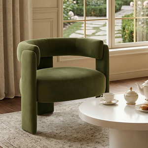 Poltrona Moderna in Velluto Verde Tosee, Disponibile negli USA, con Gambe in Legno Regolabili e Resistenti per <span class=keywords><strong>Soggiorno</strong></span> - Product Image 6