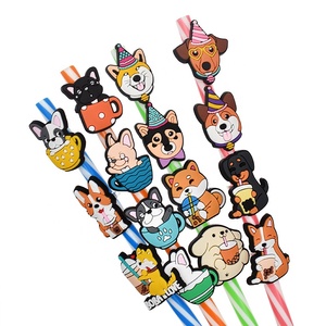 6-8mm personalizado al por mayor reutilizable perro paja encantos Toppers Kawaii gato silicona paja Toppers lindo Animal perros de compañía - Product Image 1