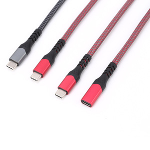 Lung Kay <b>Usb</b> Data <b>Cable</b> Type C Male To Female Gen2 3.1 5A Fast <b>Charging</b> Red And Silver Gray Weaving - Product Image 3