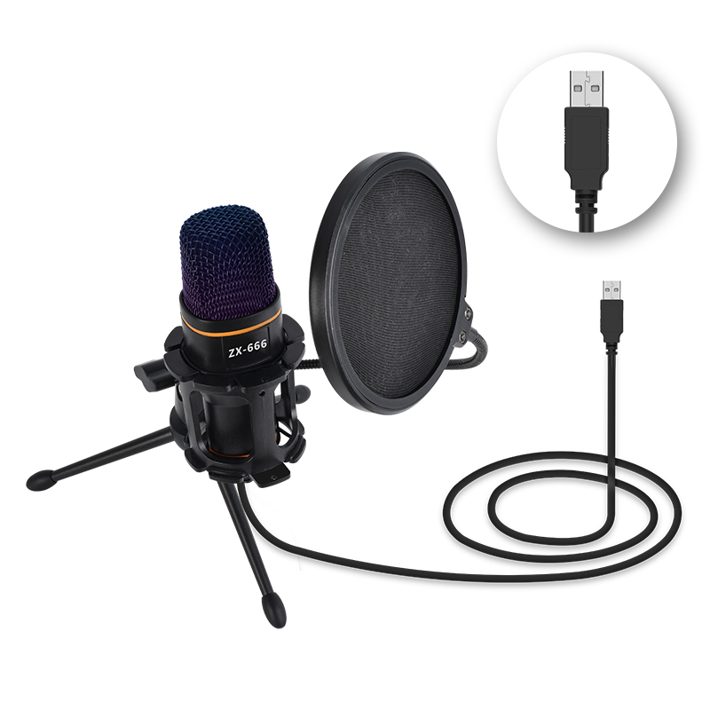 ZX666 USB Recording Microphone Kit: Desktop Vlog Mic with RGB