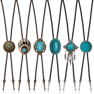 Ensemble de 6 cravates Bolo en pierre turquoise, style western vintage, cravate en cuir tressé faite à la main pour hommes, accessoires de chemise - Product Image 1