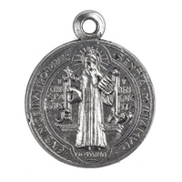 Charme médaillon Saint-Benoît 15 mm, argent antique, chapelet catholique, petit pendentif, vente en gros, produits religieux bon marché