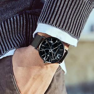 Reloj de pulsera de cuarzo para hombre de alta calidad, minimalista, de acero inoxidable, de marca, con logotipo personalizado, esfera con textura de mármol. - Product Image 2