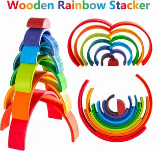 Set di 12 Grandi Blocchi di Legno Arcobaleno Personalizzati <span class=keywords><strong>XL</strong></span>, <span class=keywords><strong>Puzzle</strong></span> a Incastro Waldorf, Giocattoli Montessori per la Scuola dell'Infanzia - Product Image 6