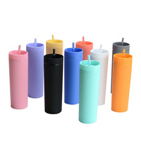 Tasse de voyage en acrylique réutilisable, gobelet mince, en plastique transparent, rose, froid, bleu, Double paroi, couleur magique, Change de couleur 16 oz, 1 pièce