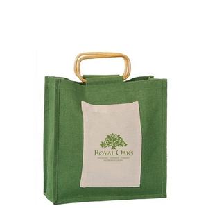 Monogrammed Dot Pattern <b>Jute</b> <b>Tote</b> <b>Bag</b> with Stylish Leather Handle - Product Image 3