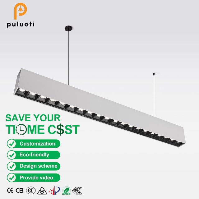 1200mm 45W White Black Long Square Aluminum LED Hanging Grille Lamp Strip Pendant Linear Light Surface Mount Ceiling Spotlight