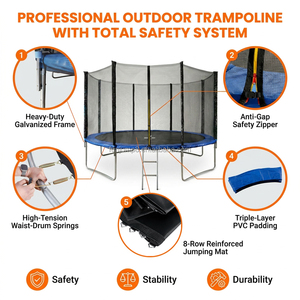 <span class=keywords><strong>Trampoline</strong></span> de fitness extérieur de 16 pieds avec filet de protection et ressorts haute tension pour usage domestique - Product Image 2