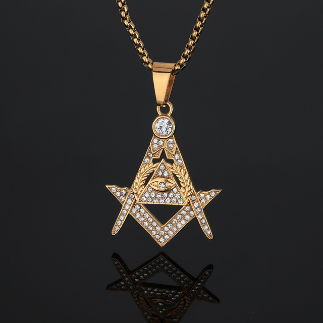 Masonic "G" Pendant Necklace 18K Gold Plated Stainless Steel Chain Vintage Freemason Jewelry for Men
