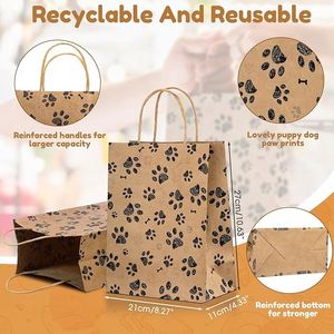Bolsas de Regalo de Papel Kraft con Estampado de Huellas de Perro y Asas de Papel, Ideales para Golosinas para Mascotas, Recuerdos de Fiesta y Empaque de Regalos de Cumpleaños - Product Image 2