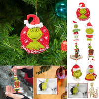 Vente en gros d'ornement d'arbre de Noël en acrylique double face Grinch Cartoon Cadeau de Noël suspendu