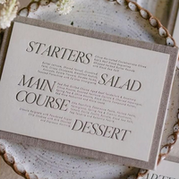 Cartes de menu de mariage très demandées, motif personnalisé, forme rectangulaire, papier artistique holographique métallisé, lettrage en relief