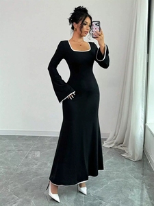 Nuovo Abito <span class=keywords><strong>Elegante</strong></span> 2026 in Stile Europeo e Americano <span class=keywords><strong>con</strong></span> <span class=keywords><strong>Scollo</strong></span> Quadrato, Colori Misti, Effetto Snellente per Signore - Product Image 2