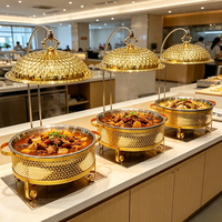Réchaud de buffet FLEY 8L en acier inoxydable avec motif dentelle diamantée dorée pour hôtels, restaurants et traiteurs
