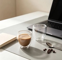 Mug à café et à thé à double paroi en verre borosilicate de haute qualité - Compatible micro-ondes et lave-vaisselle, design moderne