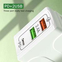Cargador USB Universal de 3 Puertos con Carga Rápida 3.0, Adaptador de Pared de 2.4A para Teléfonos Móviles