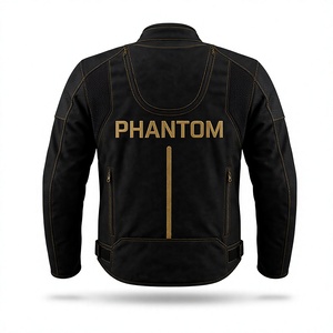 เสื้อแจ็คเก็ตมอเตอร์ไซค์สีดำ PU สำหรับฤดูใบไม้ร่วง กันน้ำ ระบายอากาศได้ดี ปิดด้วยซิป พร้อมแผ่นป้องกัน  ไซส์ใหญ่ สไตล์รถแข่ง รับผลิตตามแบบ OEM - Product Image 3