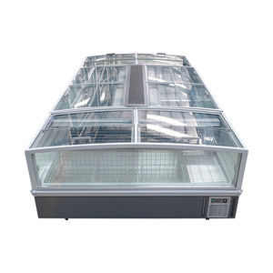 Congélateur-ventilateur commercial pour supermarché, exportation usine, vitrine îlot à <span class=keywords><strong>vitre</strong></span> frontale incurvée, type combiné viande et poulet, avec compartiment profond - Product Image 4