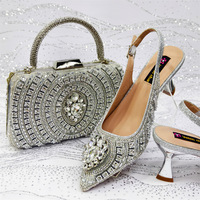 Ensemble de chaussures compensées slingback et sac à main en cristal bleu pour femme, de luxe, pour soirées et fêtes, automne hiver été, léger, avec doublure en maille épaisse