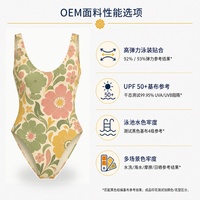 Traje de Baño de Una Pieza Floral Rosa y Verde Personalizado, Sin Aros, con Relleno Extraíble, Espalda Descubierta, Corte Alto, Venta al por Mayor, MOQ Bajo, Directo de Fábrica