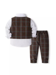 Ensemble de chemises en coton pour enfants pour bébés garçons <span class=keywords><strong>Gilet</strong></span> à carreaux Robe de mariage Tenue élégante Vêtements pour garçons - Product Image 3