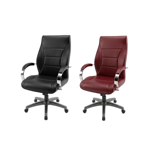 Chaise de bureau tendance en cuir synthétique avec accoudoirs métalliques, pivotante, réglable, base à roulettes, assise ergonomique pour usage professionnel - Product Image 4