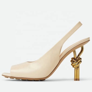 Women's Brand Style Irregular Metal High Heels Square Toe Sandals Summer Girls Stiletto Slingback Dress <b>Shoes</b> - Product Image 2