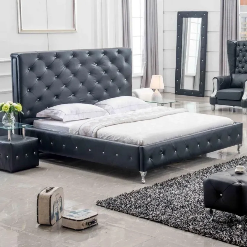Çift yatak yatak odası mobilyası Modern tarzı yatak yumuşak deri yatak ev mobilya yatak odası için yeni tasarım
