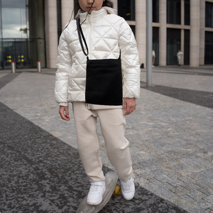 Canvas Crossbody <b>Bag</b> Vertical Square Zippered Adjustable Strap <b>Small</b> Capacity Portable Everyday Use Ivory <b>Black</b> - Product Image 4