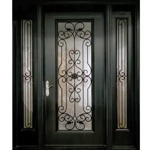 Wrought iron exterior door with sidelight for villa decoration