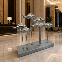 Escultura Metálica Moderna de Peces en Acero Inoxidable Pulido Espejo, Escultura Metálica Personalizada de Escuela de Peces para Jardín de Hotel y Paisajismo